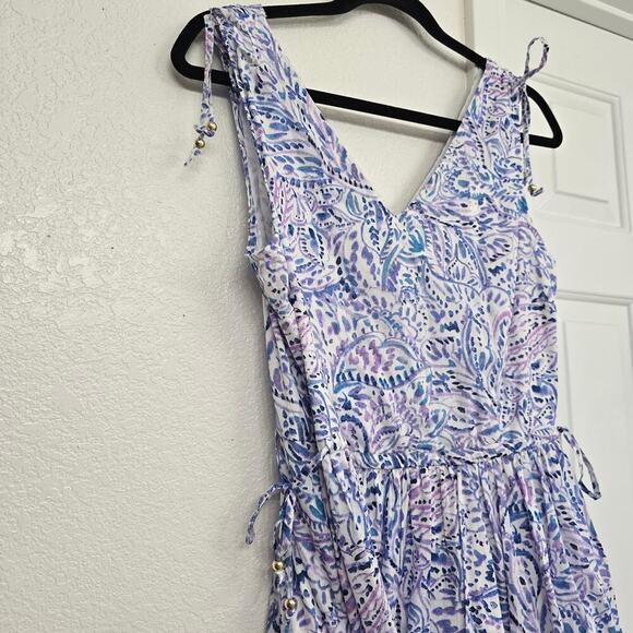 Talbots Tiered Maxi Dress 8 Watercolor Medallion Print Lined Cotton Sleeveless - Picture 5 of 11